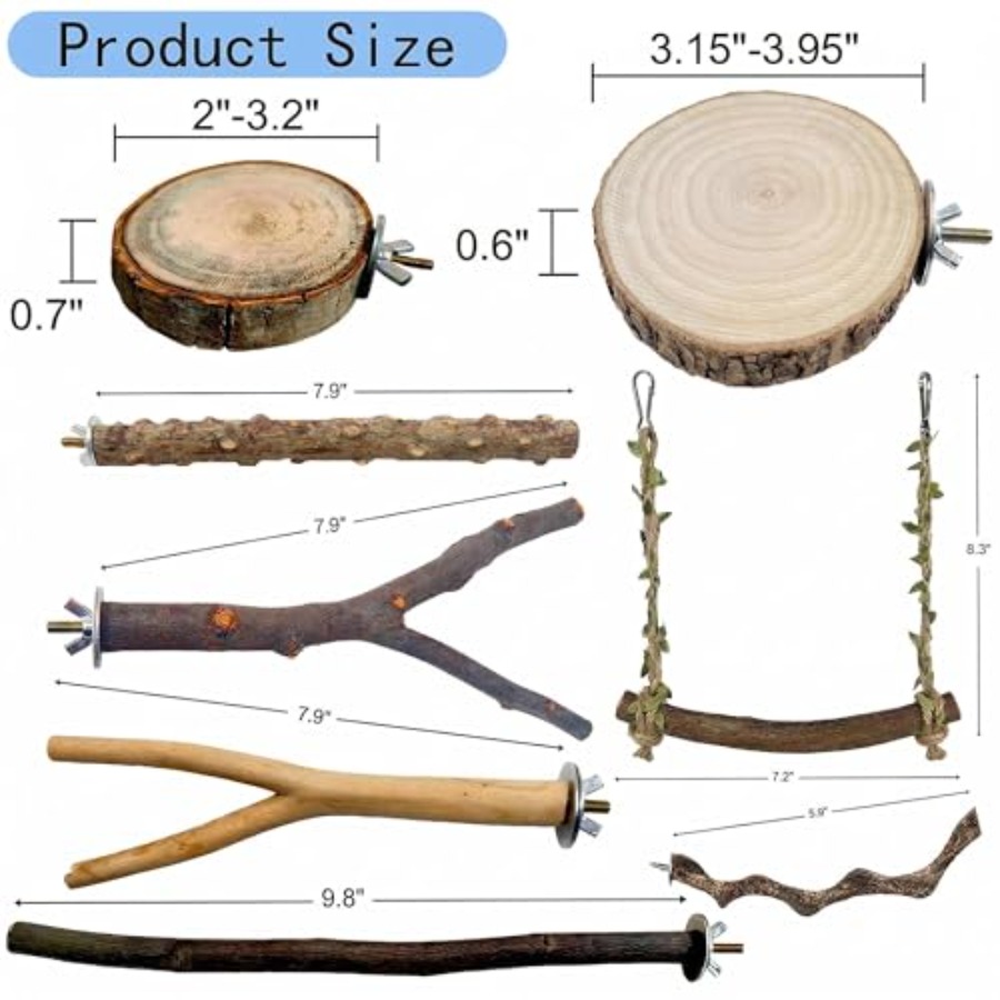 8PCS natural wood bird perches - Health & Wellness Unit review and price